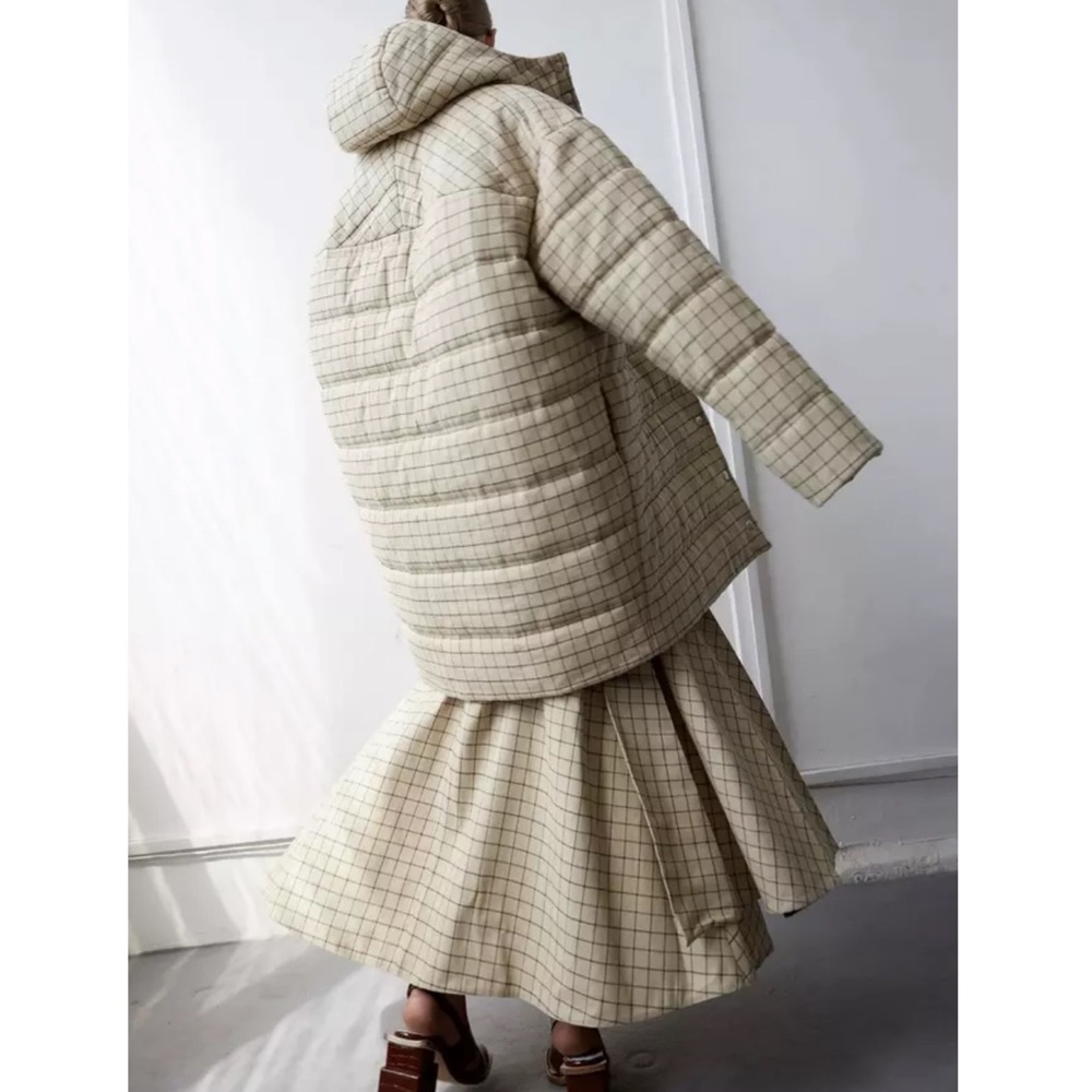A.W.A.K.E Mode Oversized Checked Hooded Puffer Jacket Coat - Picture 4 of 11